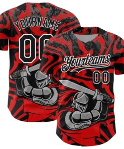 Custom Red Black-White 3D Pattern Design Knight Hero Art Authentic Baseball Jersey