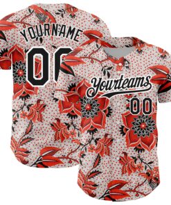 Custom Red Black-White 3D Pattern Design Northeast China Big Flower Authentic Baseball Jersey