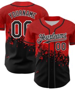 Custom Red Black-White 3D Pattern Design Rave Splatter Authentic Baseball Jersey