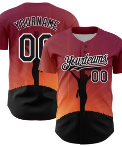 Custom Red Black-White 3D Pattern Design Religion Cross Jesus Christ Good Friday Authentic Baseball Jersey