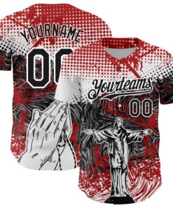 Custom Red Black-White 3D Pattern Design Religion Jesus Christ Authentic Baseball Jersey