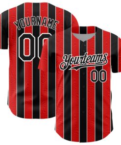 Custom Red Black-White 3D Pattern Design Stripe Authentic Baseball Jersey