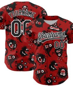 Custom Red Black-White 3D Pattern Halloween Authentic Baseball Jersey