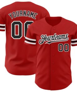 Custom Red Black-White Authentic Baseball Jersey