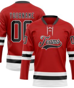 Custom Red Black-White Hockey Lace Neck Jersey