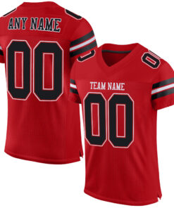 Custom Red Black-White Mesh Authentic Football Jersey