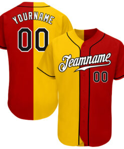 Custom Red Black-Yellow Authentic Split Fashion Baseball Jersey