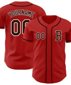 Custom Red Brown-White Authentic Baseball Jersey