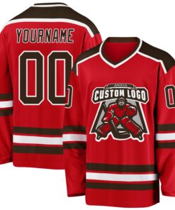 Custom Red Brown-White Hockey Jersey