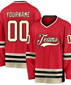 Custom Red Cream-Black Hockey Jersey