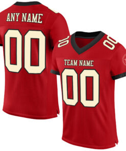 Custom Red Cream-Black Mesh Authentic Football Jersey