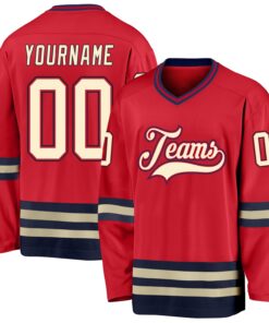 Custom Red Cream-Navy Hockey Jersey