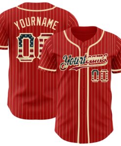 Custom Red Cream Pinstripe Vintage USA Flag Authentic Baseball Jersey