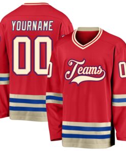 Custom Red Cream-Royal Hockey Jersey