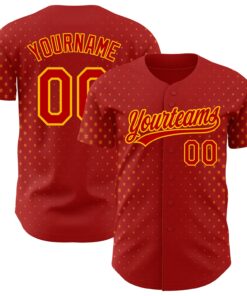 Custom Red Gold 3D Pattern Design Geometric Stars Authentic Baseball Jersey