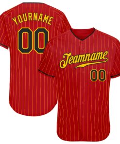 Custom Red Gold Pinstripe Black-Gold Authentic Baseball Jersey