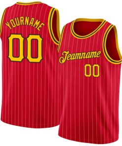 Custom Red Gold Pinstripe Gold-Black Authentic Basketball Jersey
