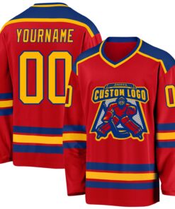 Custom Red Gold-Royal Hockey Jersey