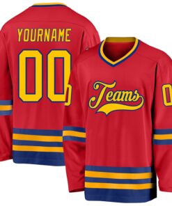 Custom Red Gold-Royal Hockey Jersey