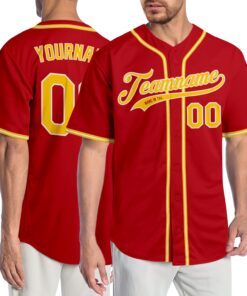 Custom Red Gold-White Authentic Baseball Jersey