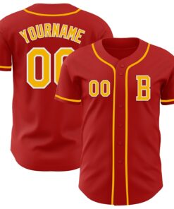 Custom Red Gold-White Authentic Baseball Jersey