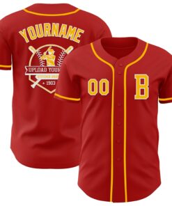 Custom Red Gold-White Authentic Baseball Jersey