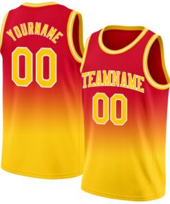 Custom Red Gold-White Authentic Fade Fashion Basketball Jersey