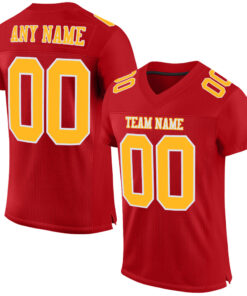 Custom Red Gold-White Mesh Authentic Football Jersey