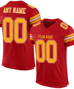 Custom Red Gold-White Mesh Authentic Football Jersey