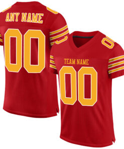 Custom Red Gold-White Mesh Authentic Football Jersey