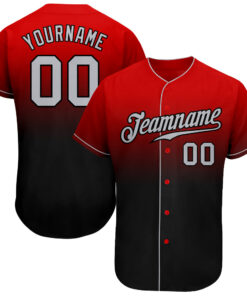 Custom Red Gray-Black Authentic Fade Fashion Baseball Jersey