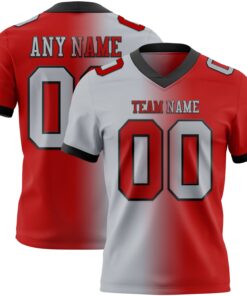 Custom Red Gray-Black Mesh Authentic Gradient Fashion Football Jersey
