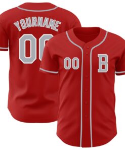 Custom Red Gray-White Authentic Baseball Jersey