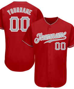 Custom Red Gray-White Authentic Baseball Jersey