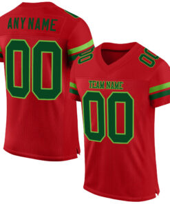 Custom Red Green-Neon Green Mesh Authentic Football Jersey