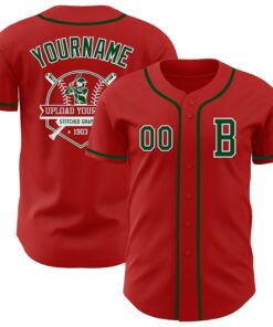 Custom Red Green-White Authentic Baseball Jersey