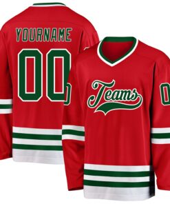 Custom Red Green-White Hockey Jersey
