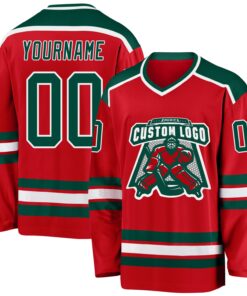 Custom Red Green-White Hockey Jersey