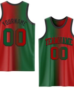 Custom Red Kelly Green-Black Authentic Gradient Fashion Basketball Jersey