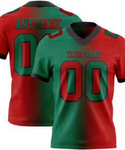Custom Red Kelly Green-Black Mesh Authentic Gradient Fashion Football Jersey