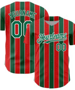 Custom Red Kelly Green-White 3D Pattern Design Stripe Authentic Baseball Jersey