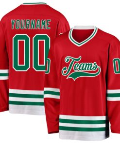 Custom Red Kelly Green-White Hockey Jersey