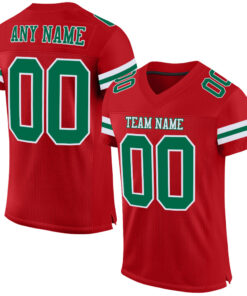 Custom Red Kelly Green-White Mesh Authentic Football Jersey