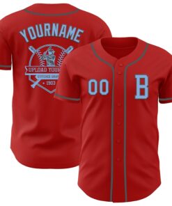 Custom Red Light Blue-Steel Gray Authentic Baseball Jersey