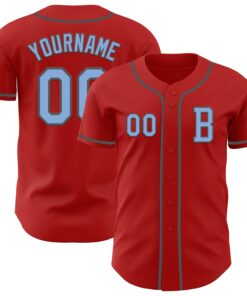 Custom Red Light Blue-Steel Gray Authentic Baseball Jersey