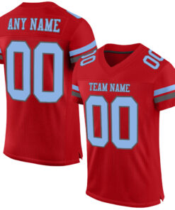 Custom Red Light Blue-Steel Gray Mesh Authentic Football Jersey