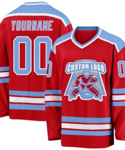 Custom Red Light Blue-White Hockey Jersey