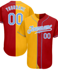 Custom Red Light Blue-Yellow Authentic Split Fashion Baseball Jersey