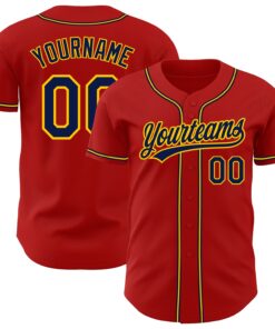 Custom Red Navy-Gold Authentic Baseball Jersey