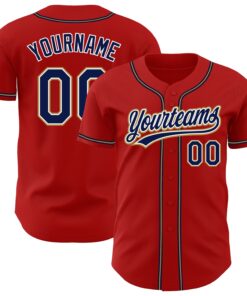 Custom Red Navy-Old Gold Authentic Baseball Jersey